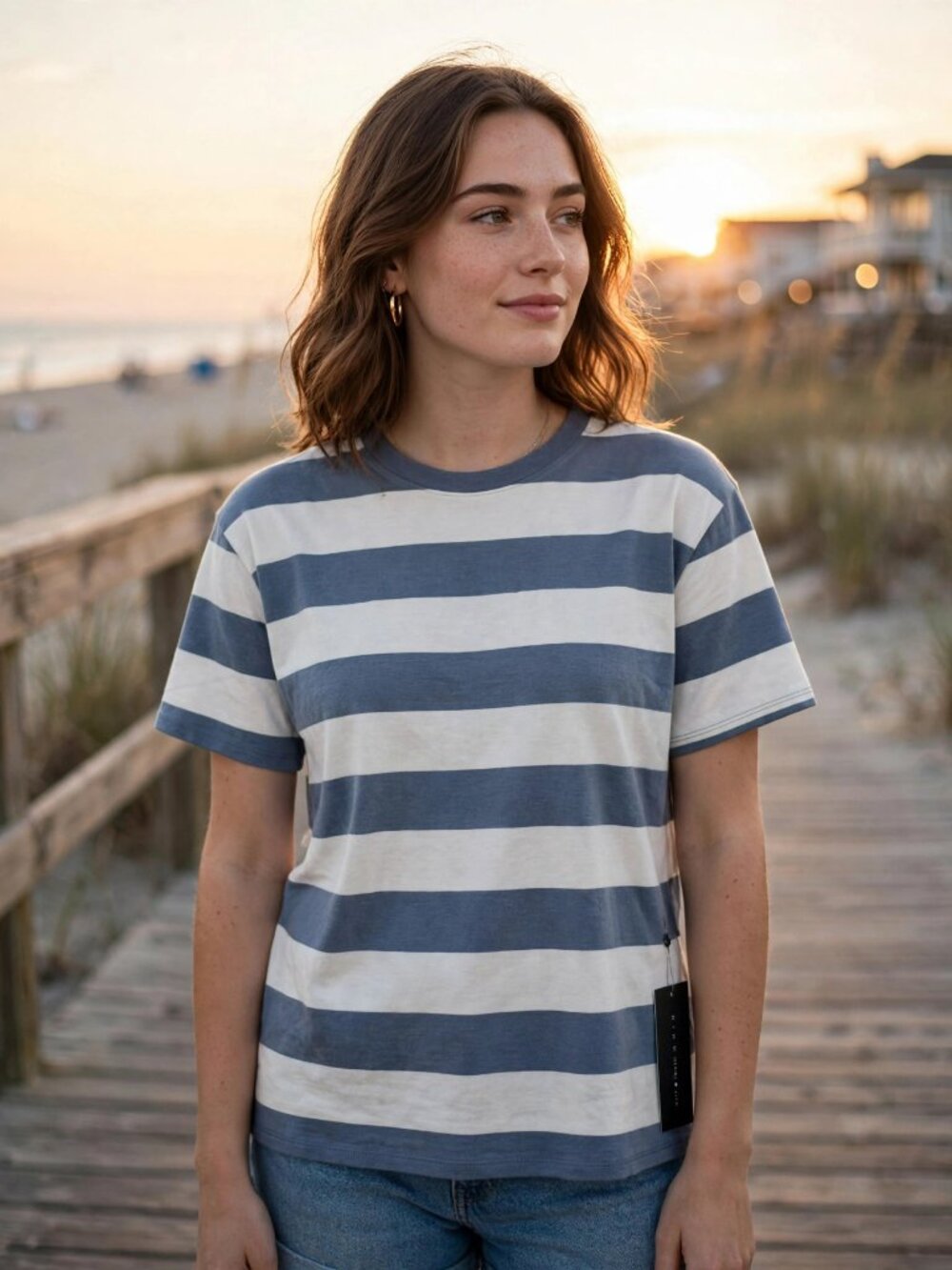 Heart & Hips Blue White Striped Short Sleeve T-Shirt NWT S